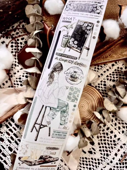 LLX Studio Coffee life theme retro character PET tape主图