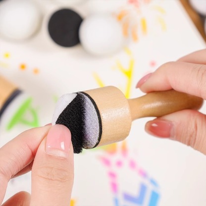 Wooden Handle Coloring Sponge, Ink Blending Tool with Replaceable Sponge