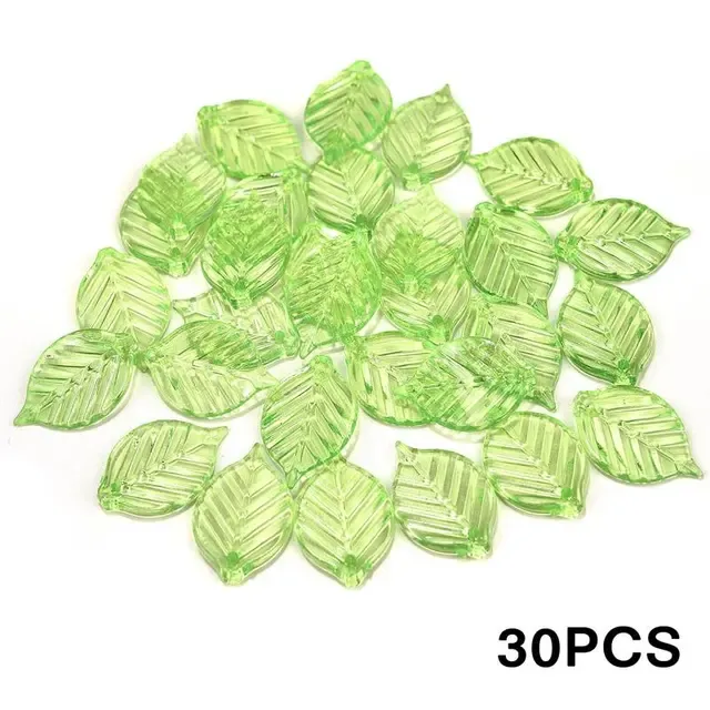 30/50pcs Green Transparent Leaf Shape Acrylic Bead Pendant