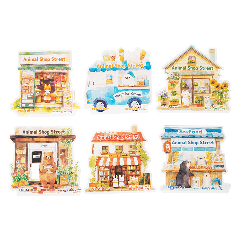 13 Pcs/Pack Animal Shop Themed PET Stickers