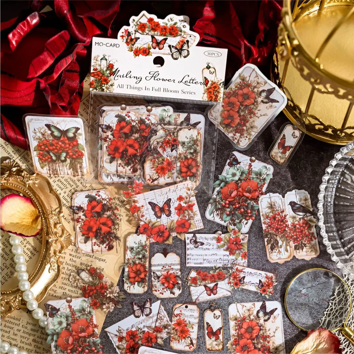 30pcs/1lot Retro Flower Object Theme Pet Sticker