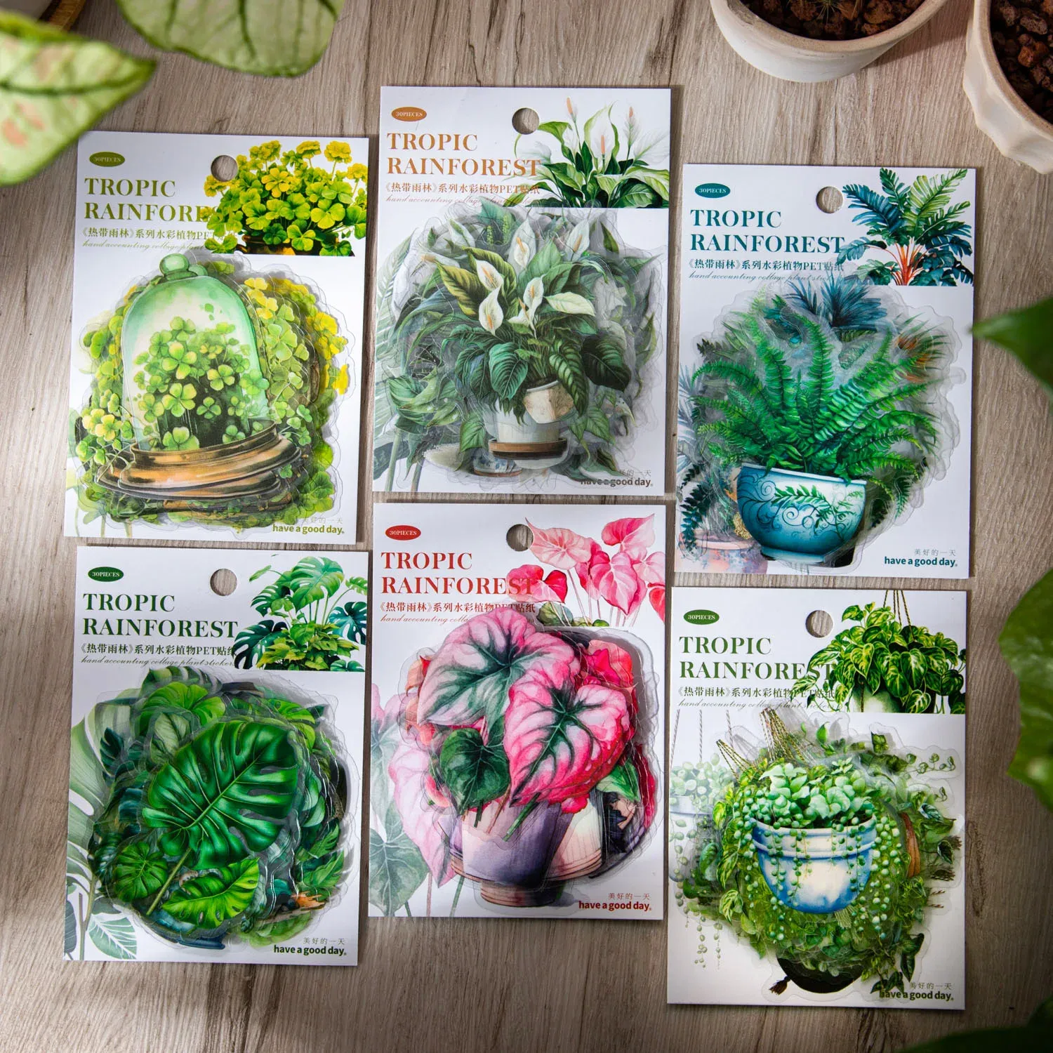 30 pieces/pack potted plant theme for journal planner, junk journal, decoration scrapbooking, DIY craft stickers