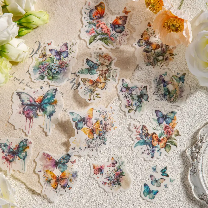 20pcs/1lot Butterfly-Tainted Flowers Sticker