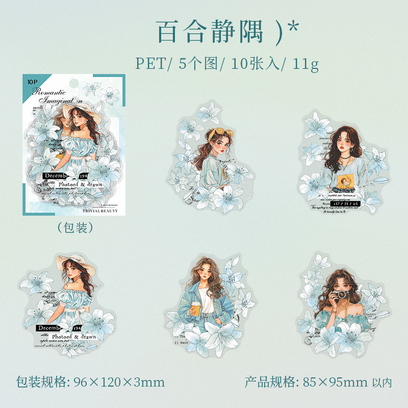 10 Pcs/Pack Girls Floral Themed PET Stickers