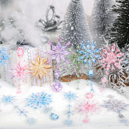 20Pcs/Pack Pre-cut Colorful Crystal Snowflake Shape PET Stickers