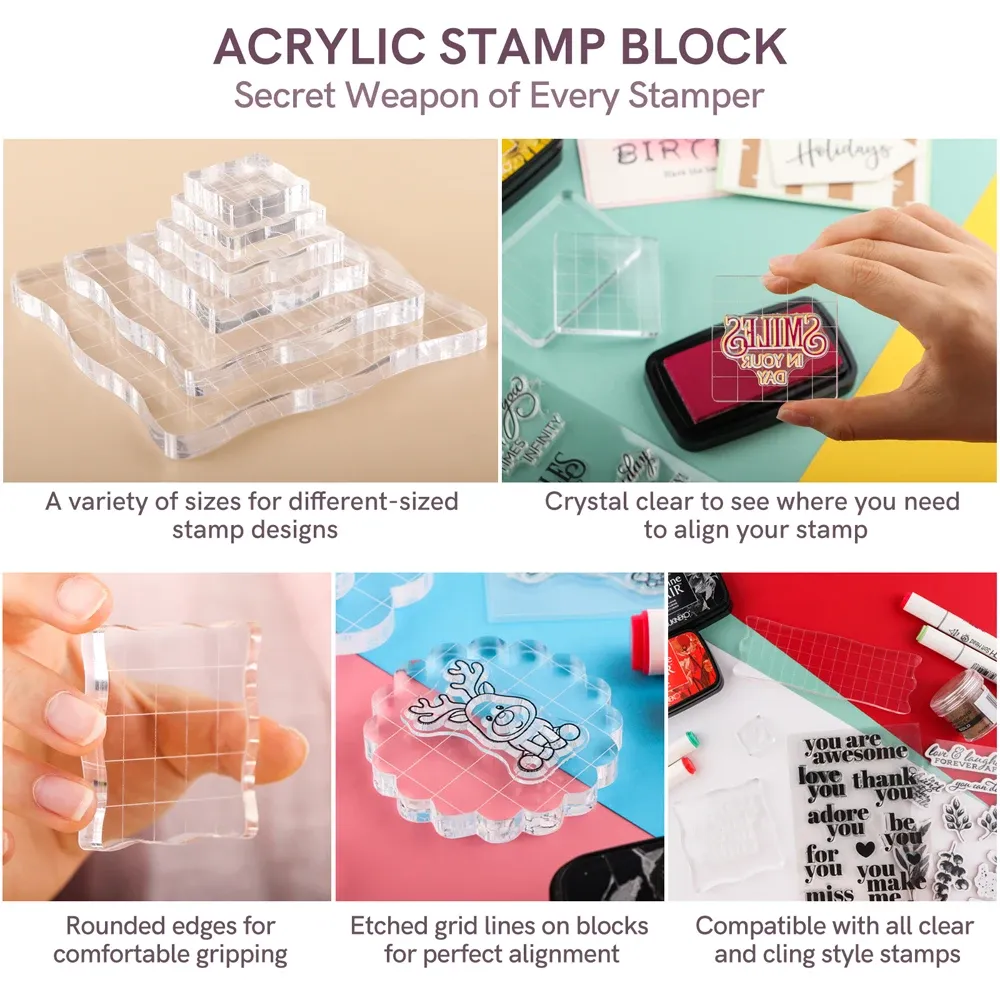 5 Pieces Acrylic Stamp Block 5mm Clear Stamping Tools Set