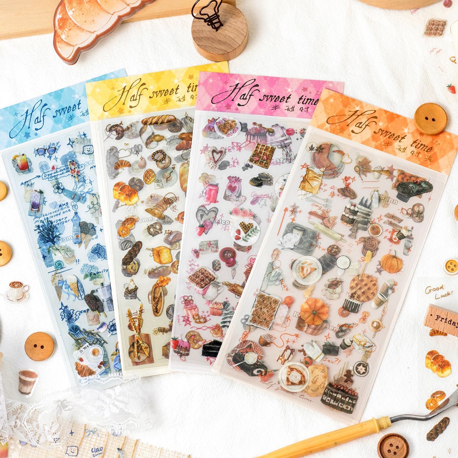 6 Sheet/Pack Coffee Dessert Bread PET Sticker