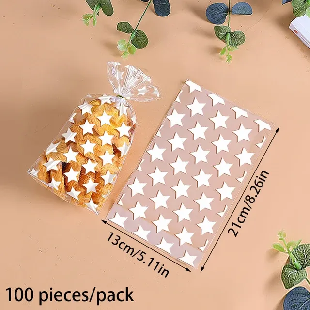100pcs Plastic Transparent Packing Bags Star Polka Dot Candy Bags