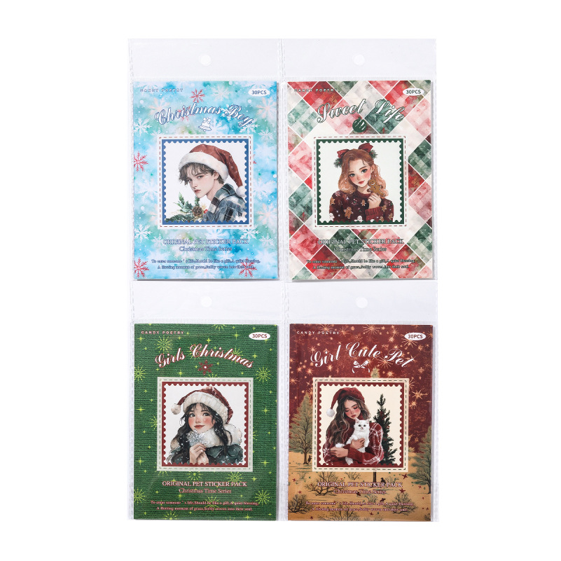 30Pcs/Pack Christmas Themed PET Stickers