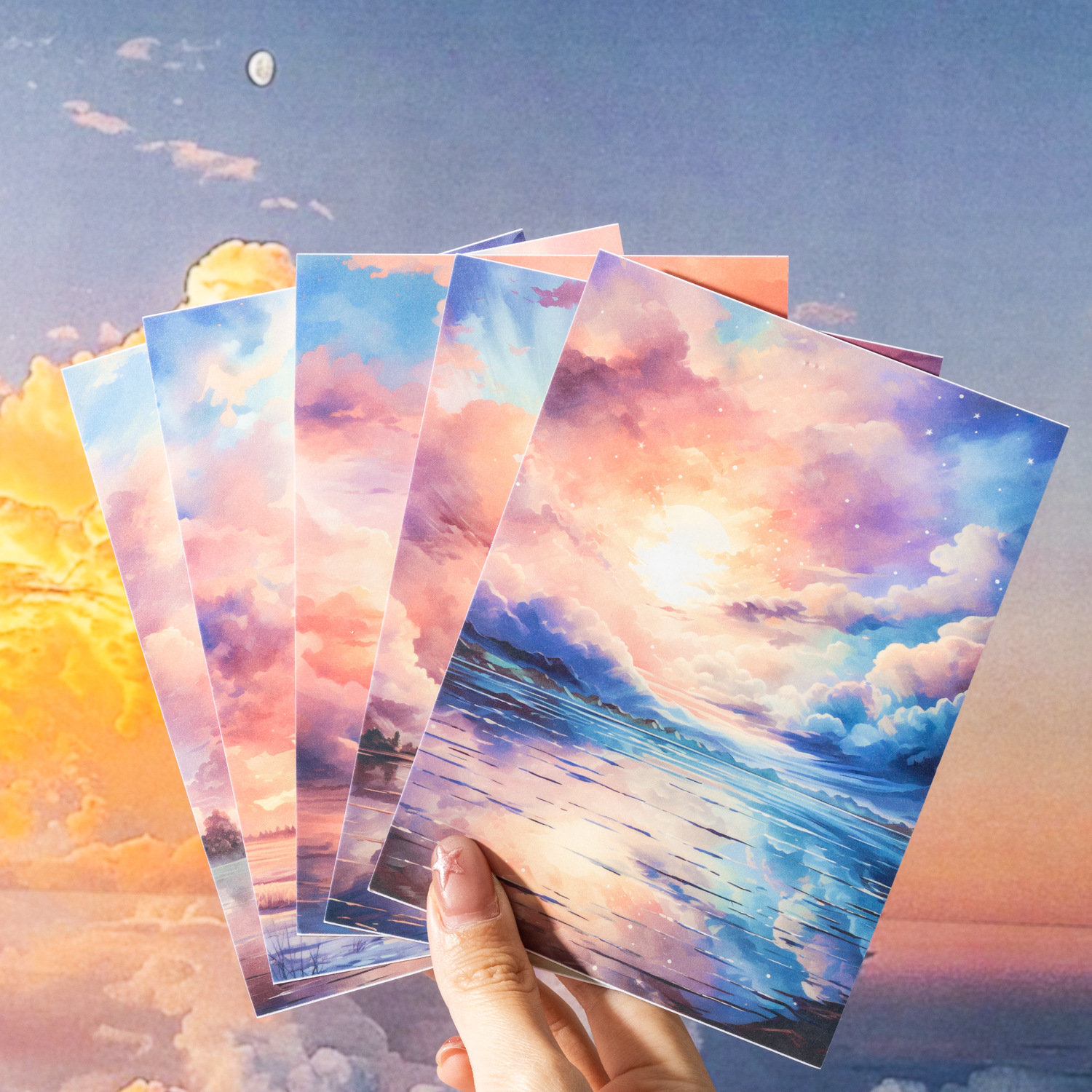 10Pcs/Pack Colorful Sky Scenery Theme Background Decoration Stickers