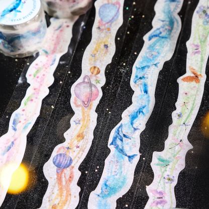1.30 inch * 78.74 inch Planet sky flowers butterfly flash Glitter Sand Texture Washi Tape