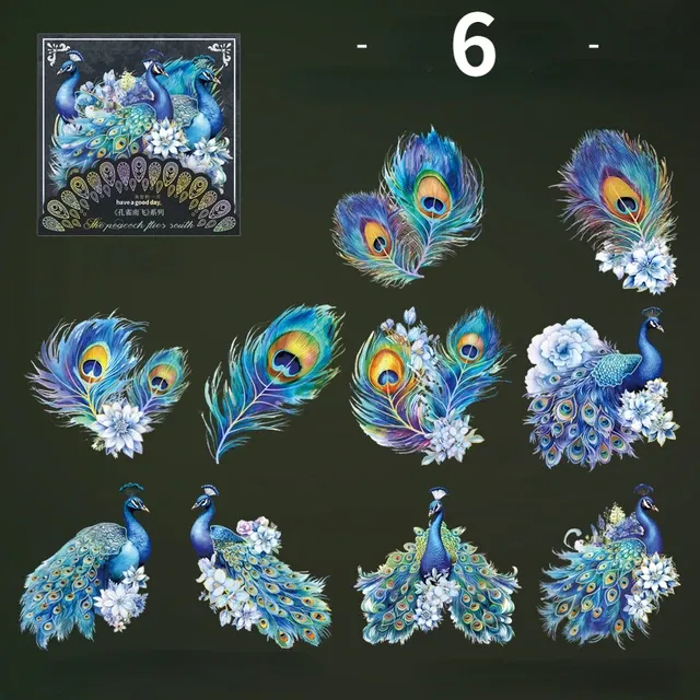 10pcs/pack Light Retro Peacock Theme Laser Sticker