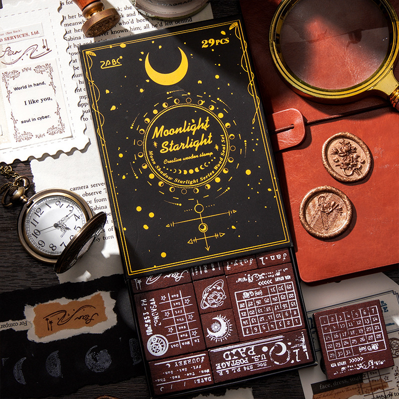 29Pcs/Box Moon Calendar Theme Wood Stamp Set
