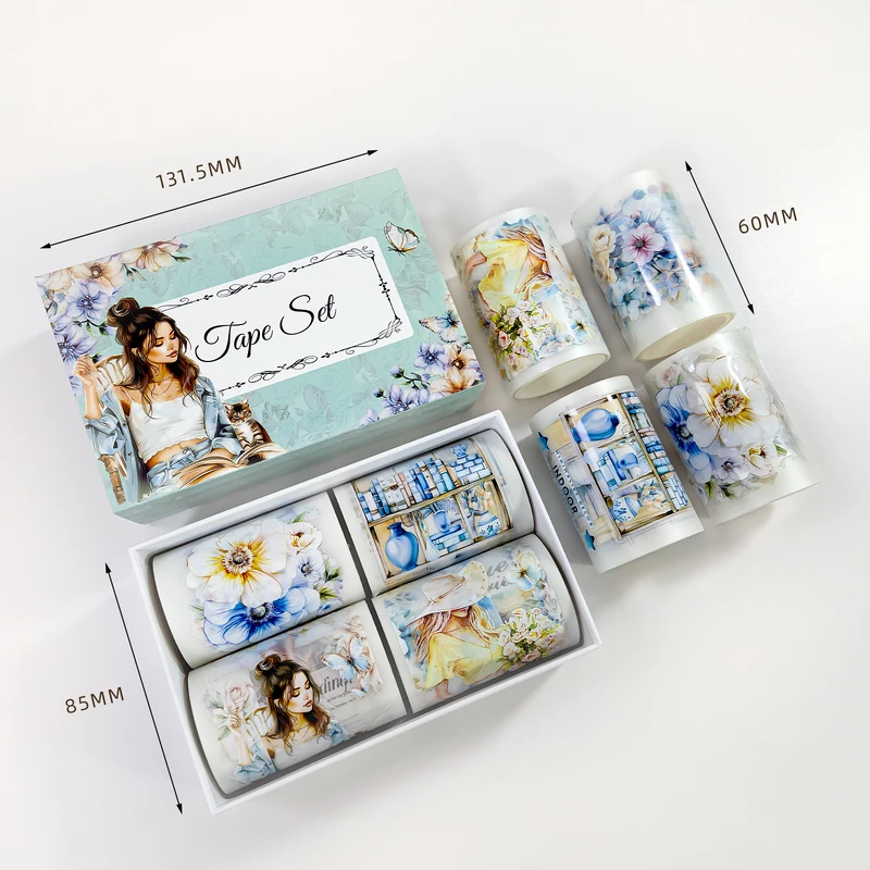 4 Roll/set vintage girl flower pet tape