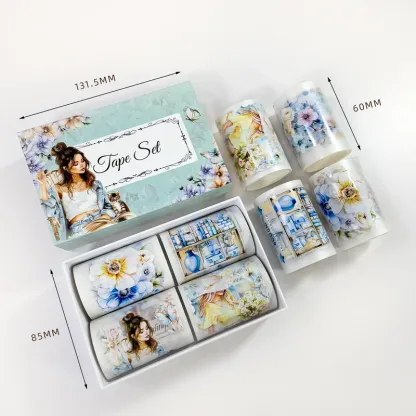 4 Roll/set vintage girl flower pet tape