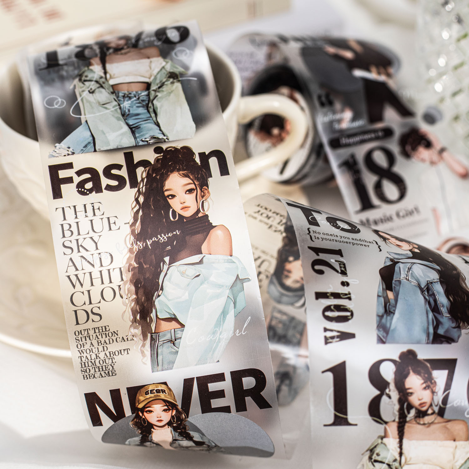 60mm x 2m fashion girl character pet tape