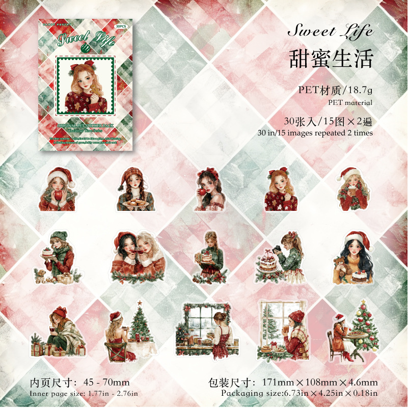 30Pcs/Pack Christmas Themed PET Stickers