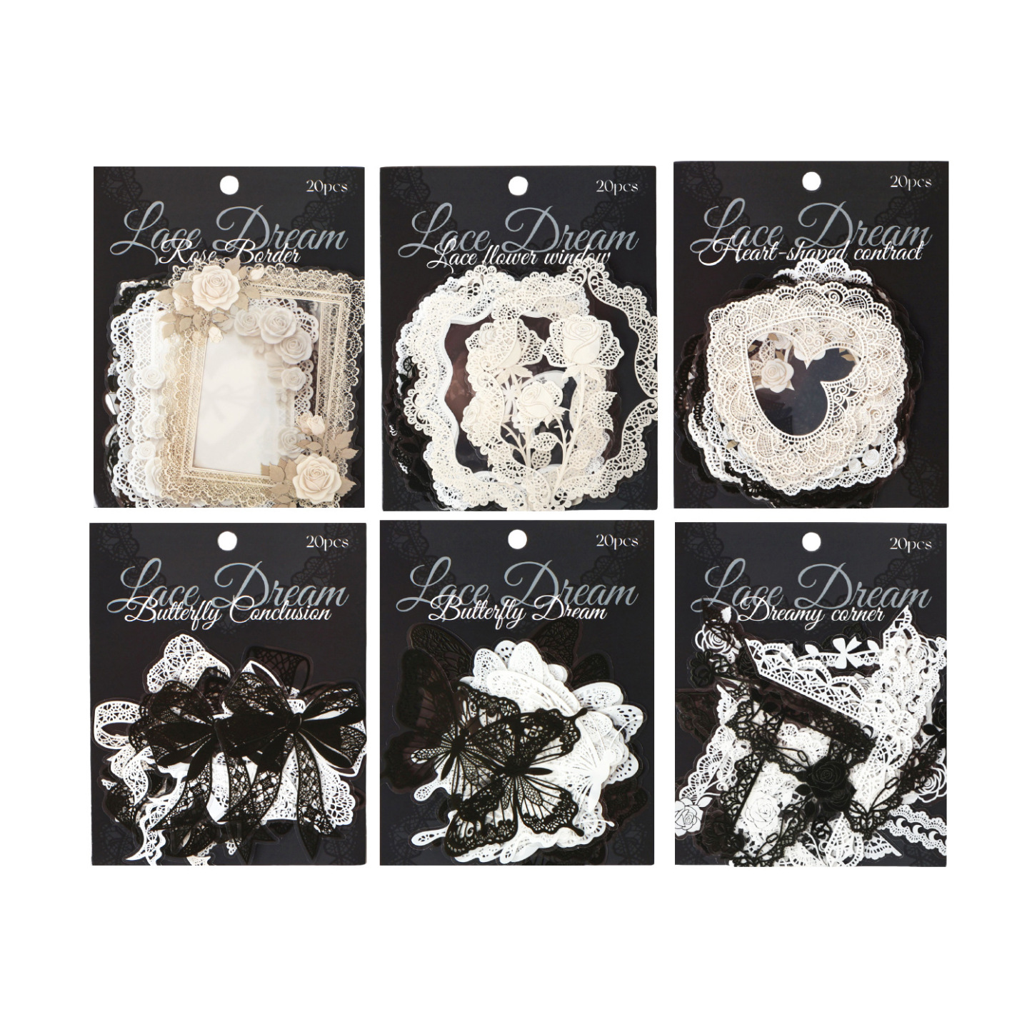 20Pcs/Pack Vintage Lace Frame PET Stickers
