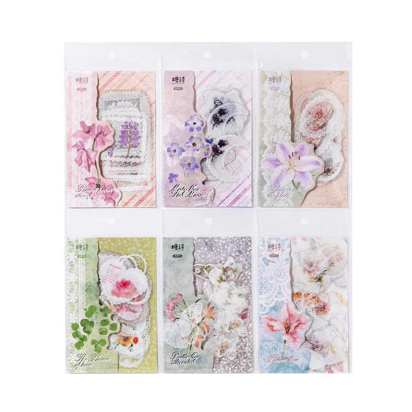 20Pcs Lace Floral Theme PET Stickers