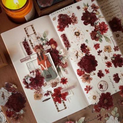 YIER Studio Vintage Red Rose PET Washi Tape 2.17 inch * 196.85 inch
