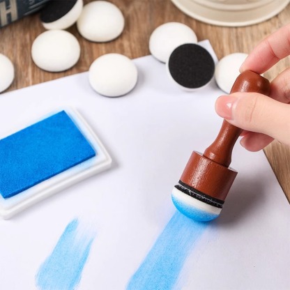 Wooden Handle Coloring Sponge, Ink Blending Tool with Replaceable Sponge