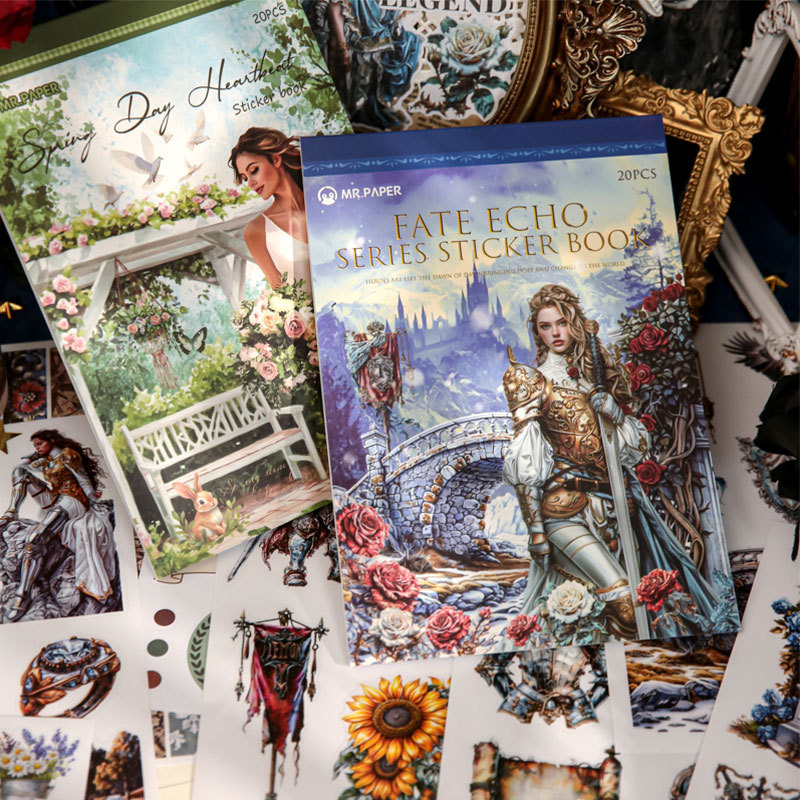 20Sheet/Book Pre-cut Vintage Spring Knight Theme PET Sticker Book