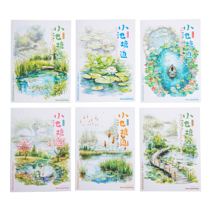 10Pcs/Pack Pre-cut Small Pond Lotus Theme PET Stickers