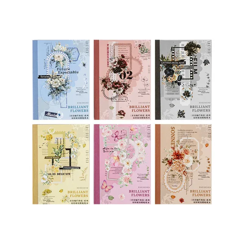 20Page/book Seasonal flower themed PET & Japanese paper sticker book