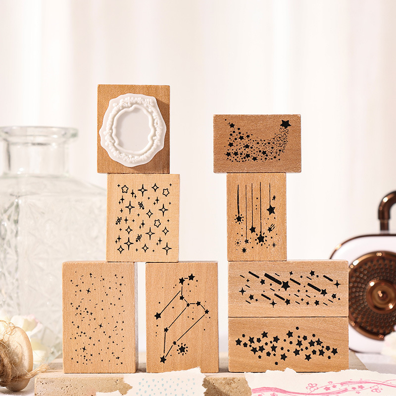 8Pcs/Box Meteor Star Theme Raindrop Theme Wood Stamp Set