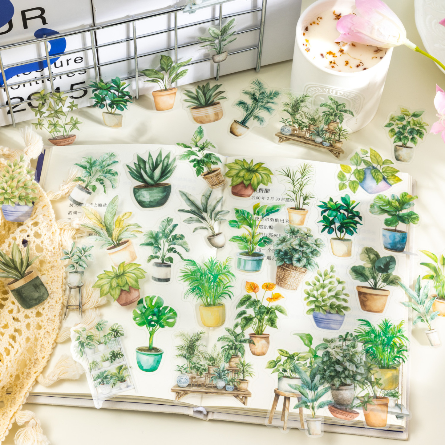 100pcs/Pack Large Quantity Rich Content Pre-Cut Seasonal Plants And Flowers Theme Decoration PET Stickers