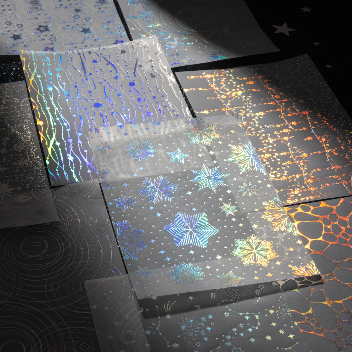 10Pcs/Pack Holographic Constellation Snowflake Theme Material Paper