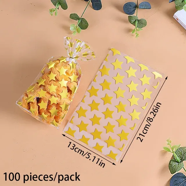 100pcs Plastic Transparent Packing Bags Star Polka Dot Candy Bags