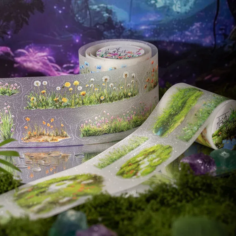 60mm*2M pre-cut green grass themed PET tape