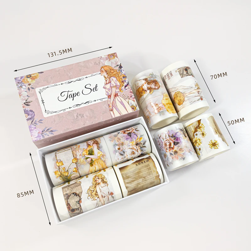 4 Roll/set vintage girl flower pet tape