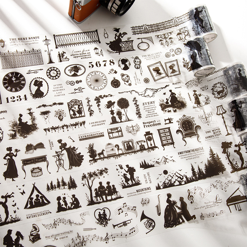 Black Contour Silhouette PET Tape 2.36*78.74 inch