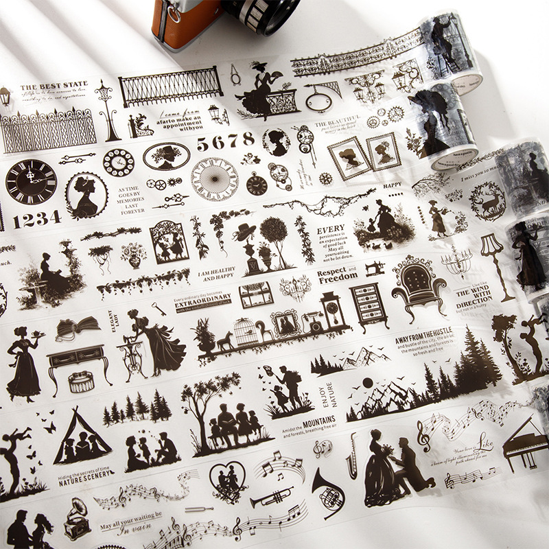 Black Contour Silhouette PET Tape 2.36*78.74 inch