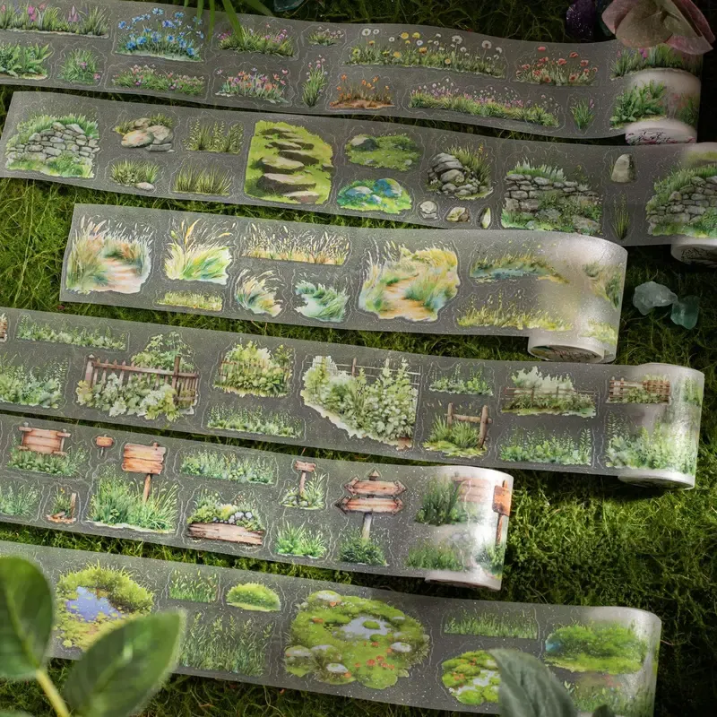 60mm*2M pre-cut green grass themed PET tape