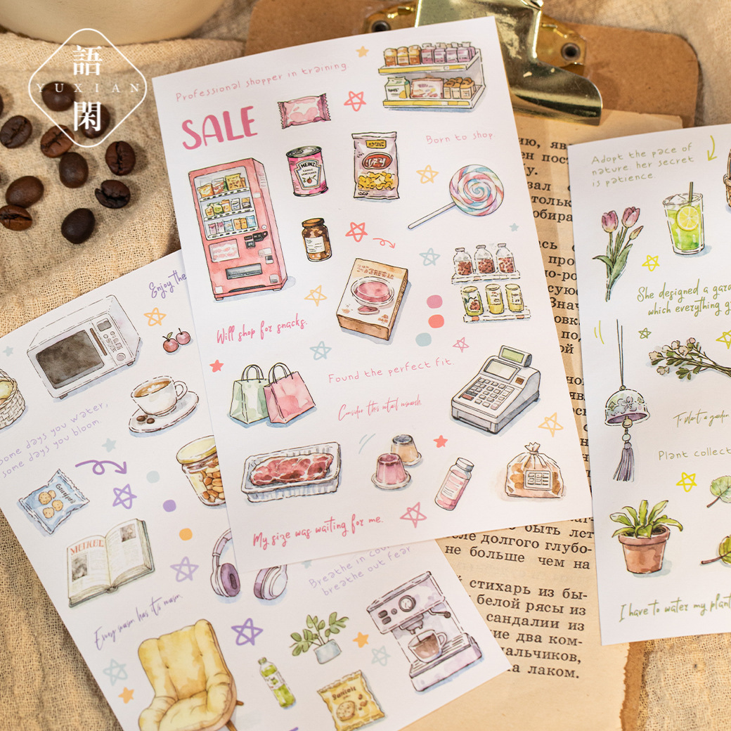 6Pcs collage baking theme PET stickers