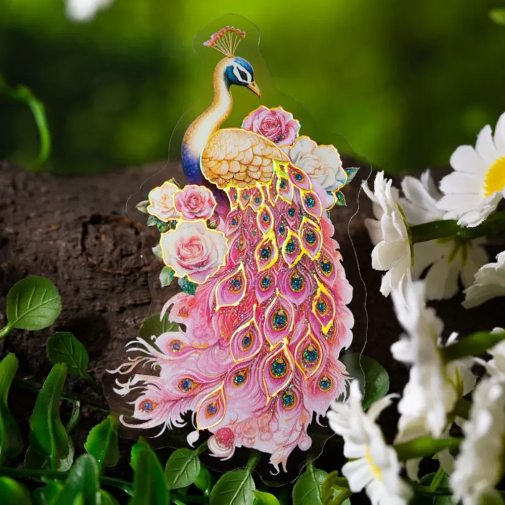 10pcs/pack Light Retro Peacock Theme Laser Sticker