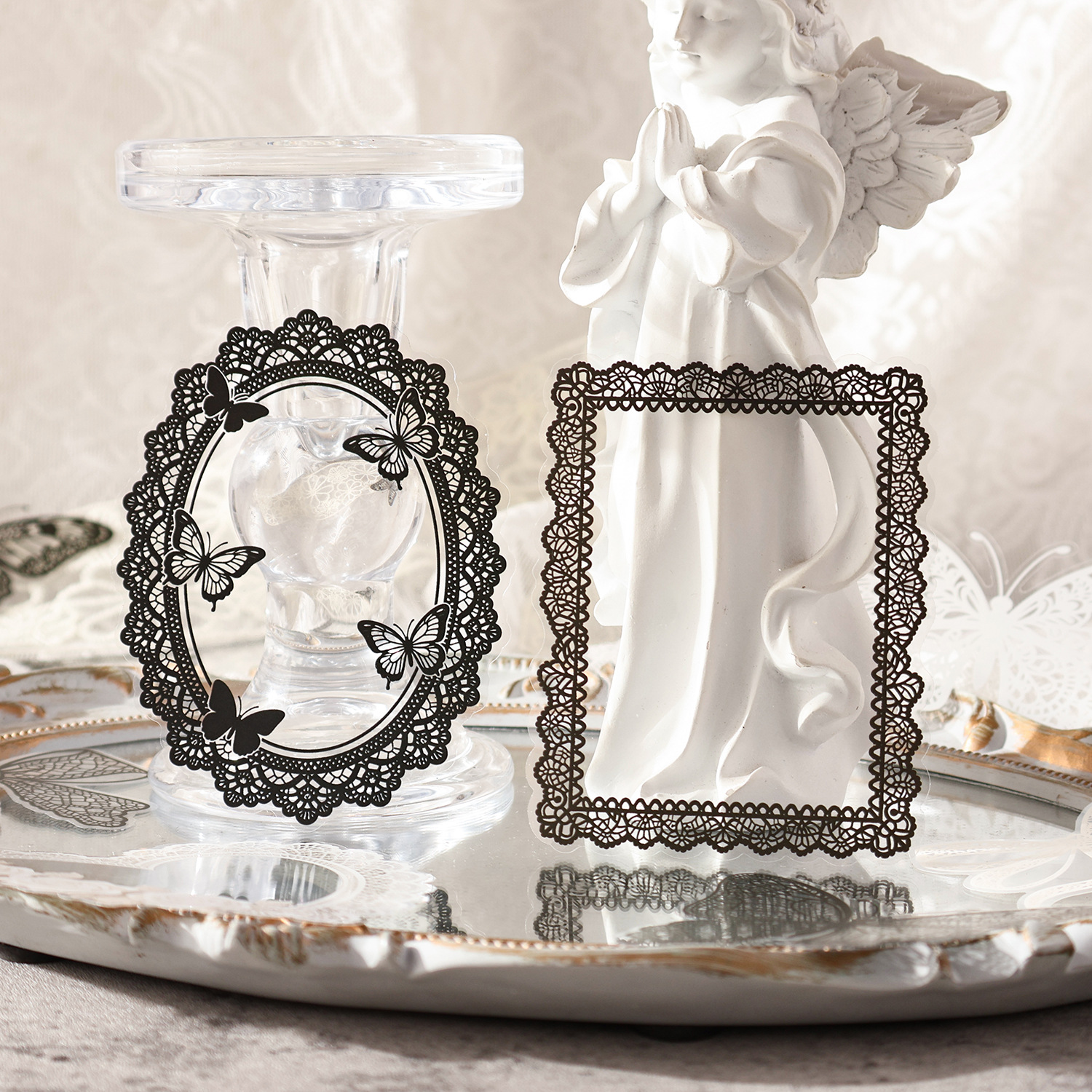20Pcs/Pack Vintage Lace Frame PET Stickers