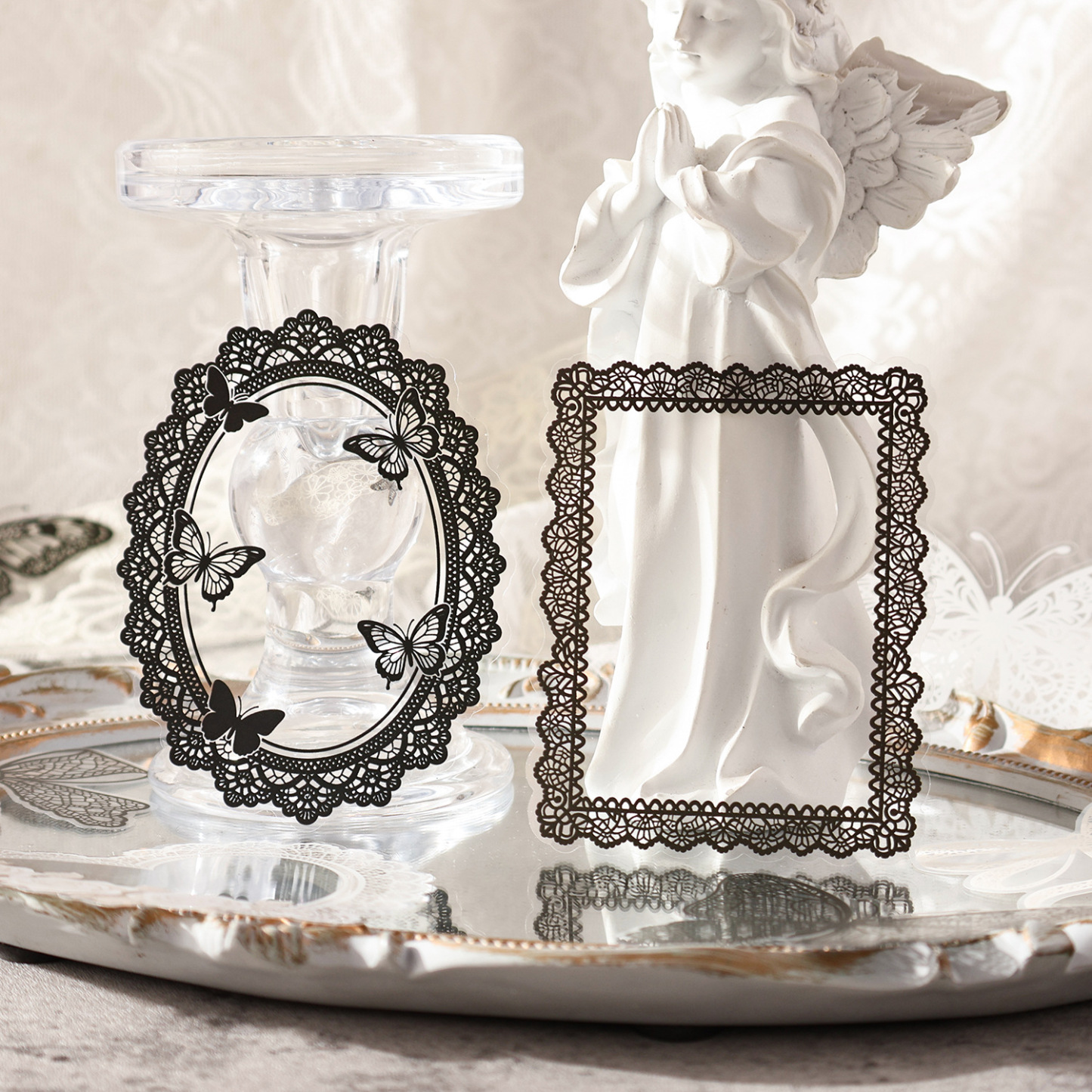 20Pcs/Pack Vintage Lace Frame PET Stickers