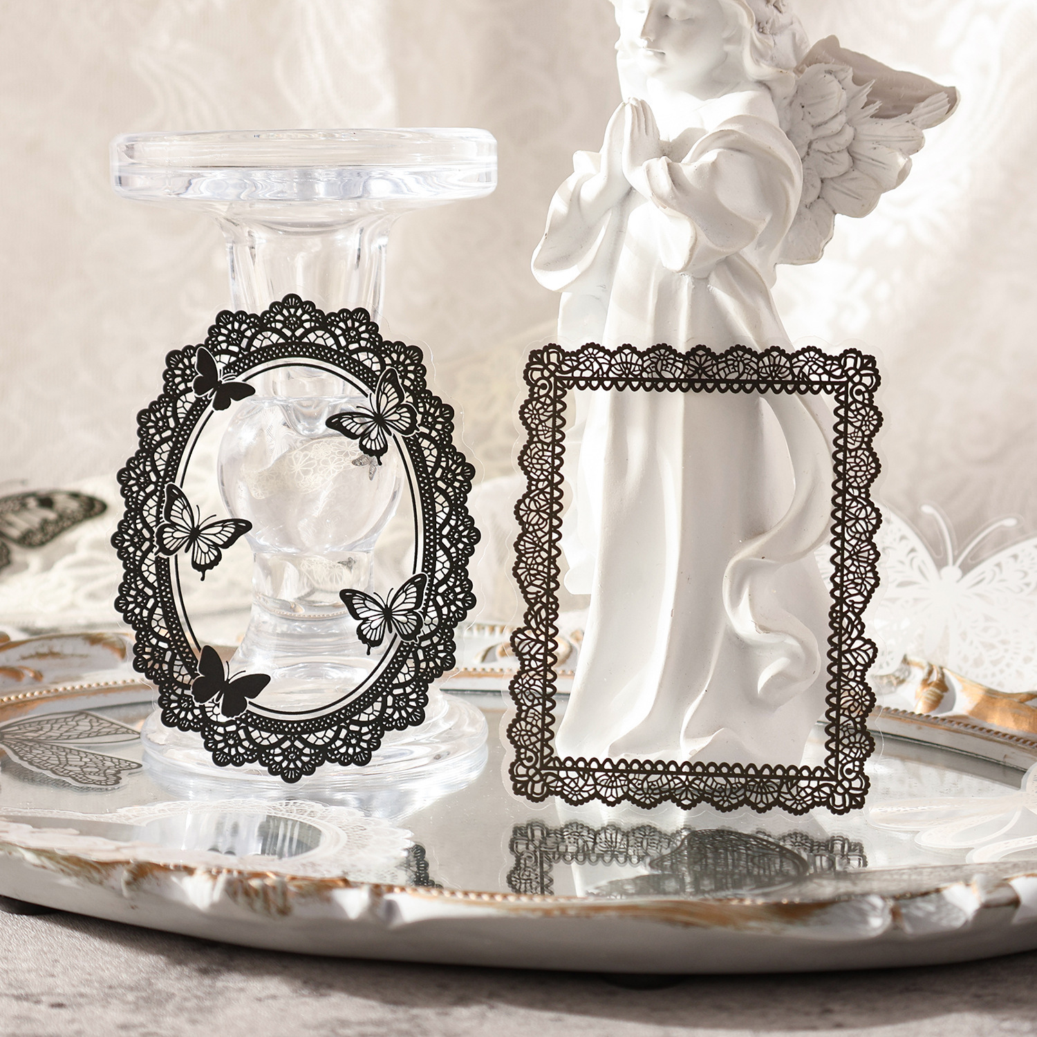 20Pcs/Pack Vintage Lace Frame PET Stickers