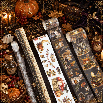 4 Rolls Halloween Autumn Maple Leaves Multi-Design PET Tape Set Box