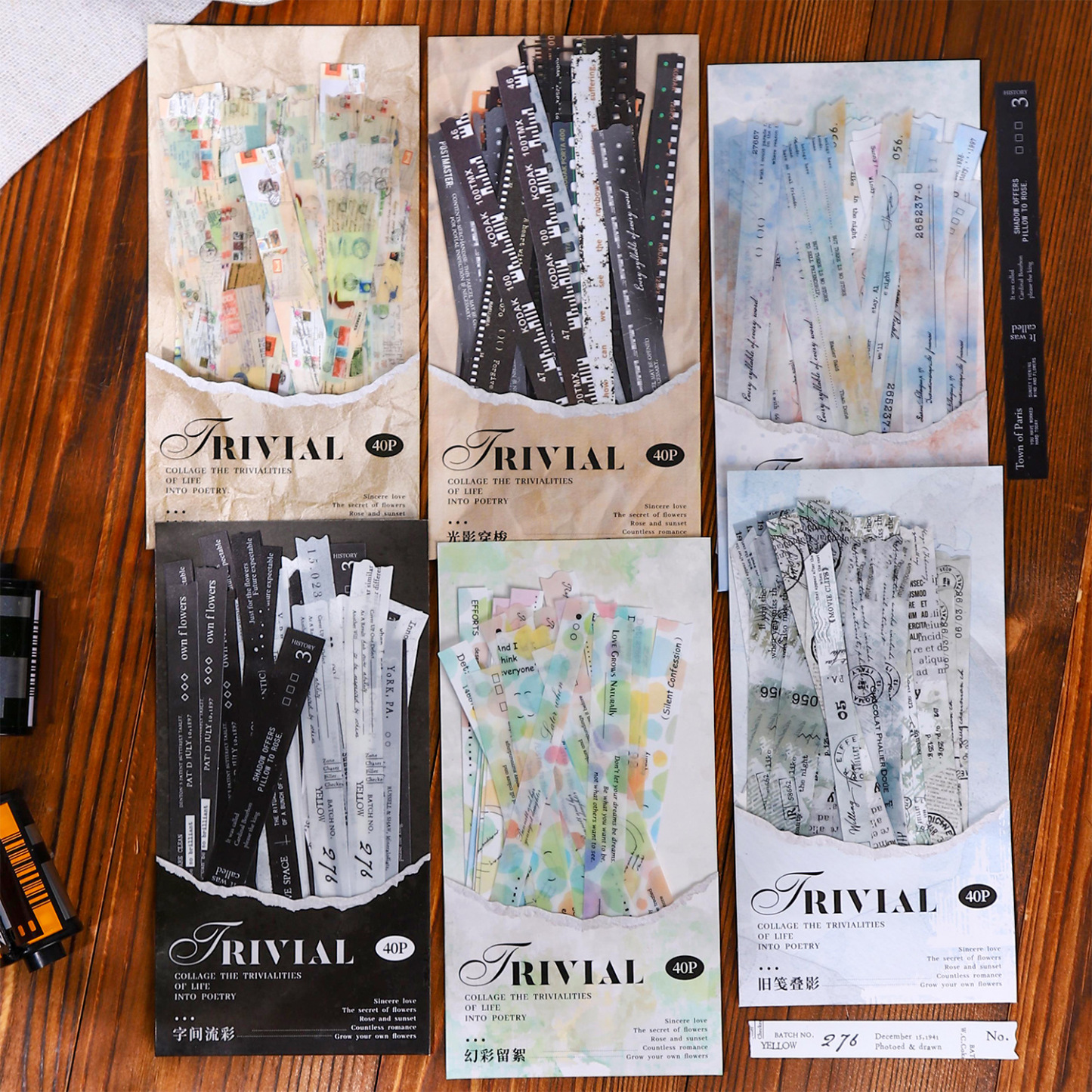 40Pcs/Pack Long Strip Film Text PET Sticker