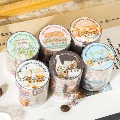 Cute cat coffee element theme PET tape 1.97*78.74 inch