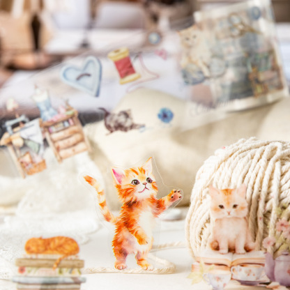 Cute cat coffee element theme PET tape 1.97*78.74 inch