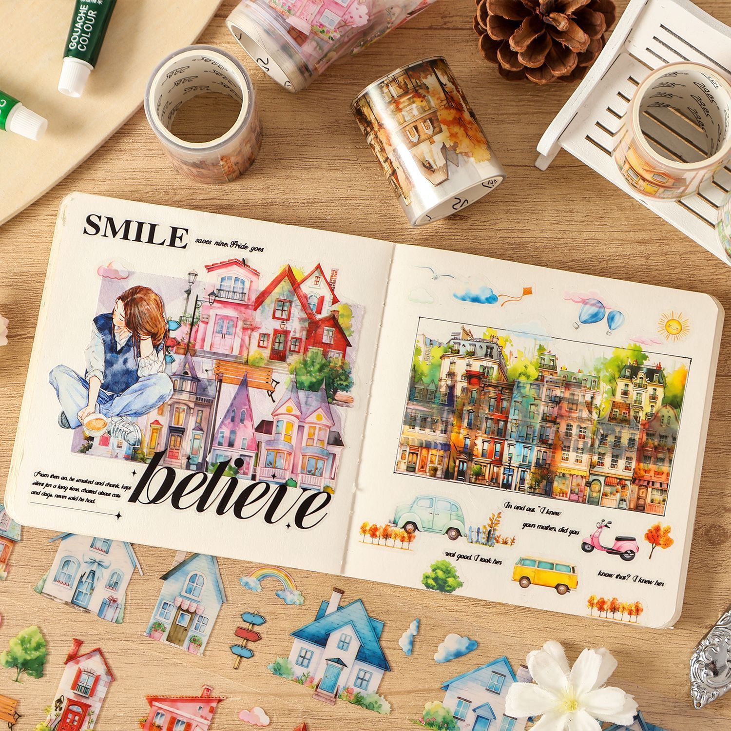 Dutch town themed PET tape set, 1.97*78.74 inches