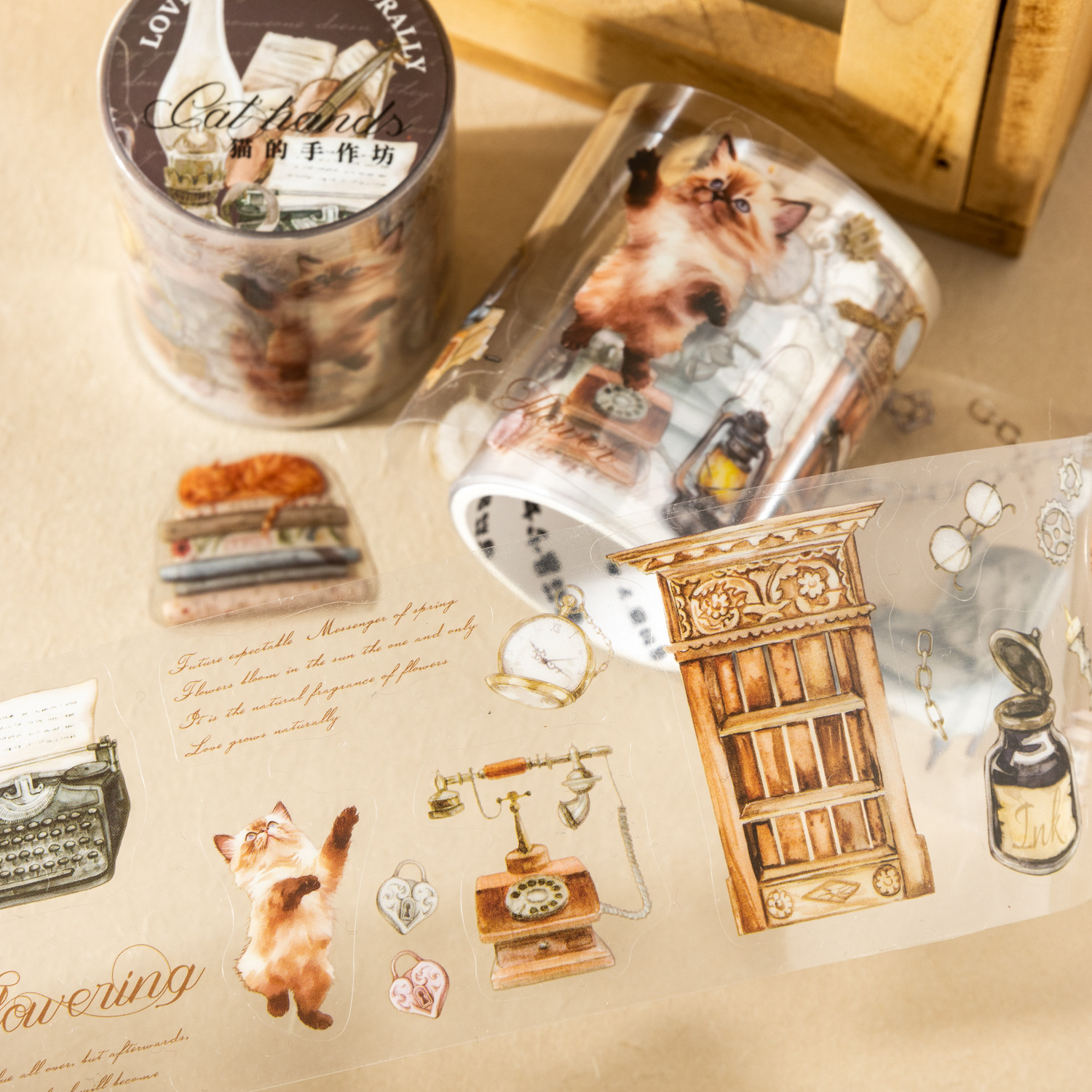 Cute cat coffee element theme PET tape 1.97*78.74 inch