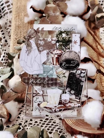 LLX Studio Coffee life theme retro character PET tape主图