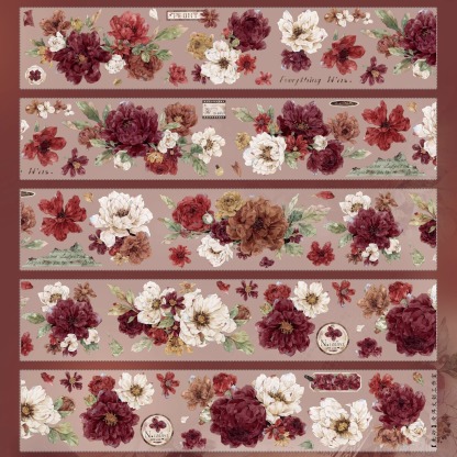 YIER Studio Vintage Red Rose PET Washi Tape 2.17 inch * 196.85 inch